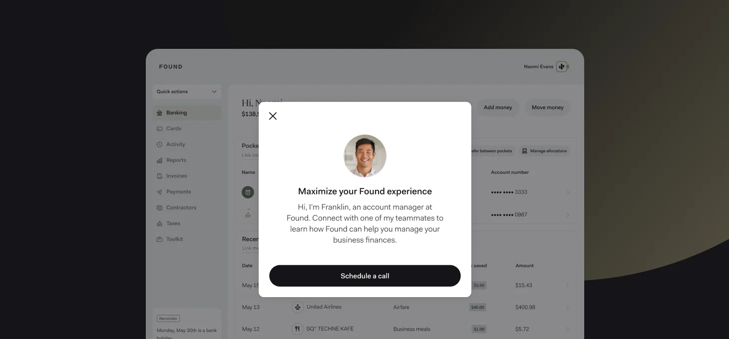 desktop image of a prompt to connect with a dedicated account manager