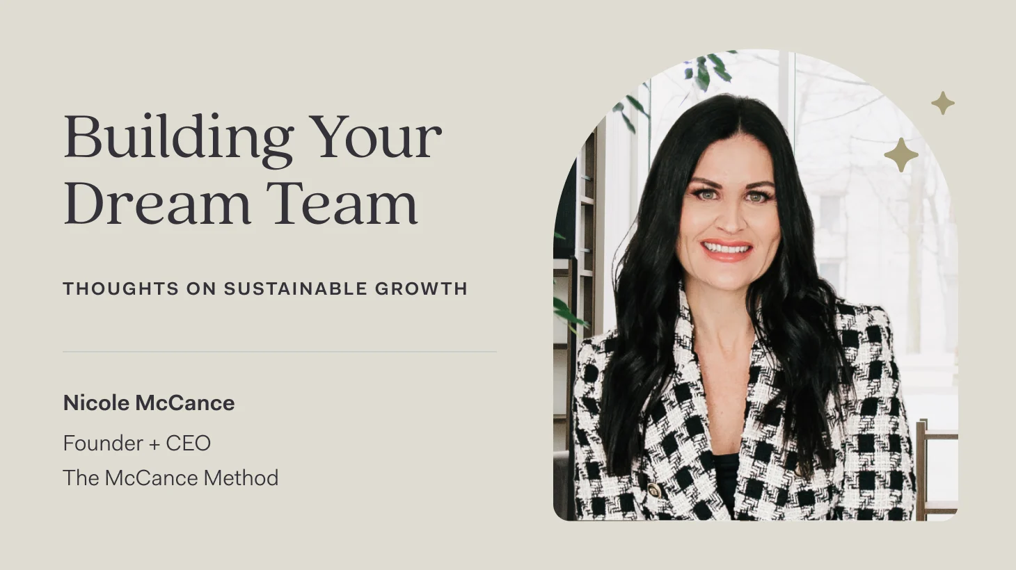 Nicole McCance, founder and CEO of The McCance Method, smiling in a black-and-white checked blazer