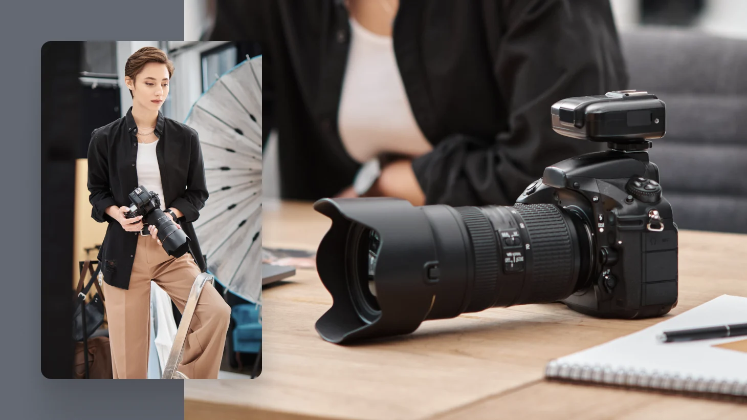 commercial photographer holding photography equipment