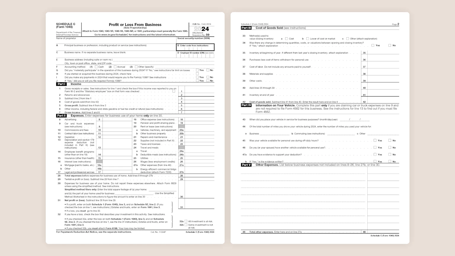 Schedule C Tax Form for Self-Employed Taxes