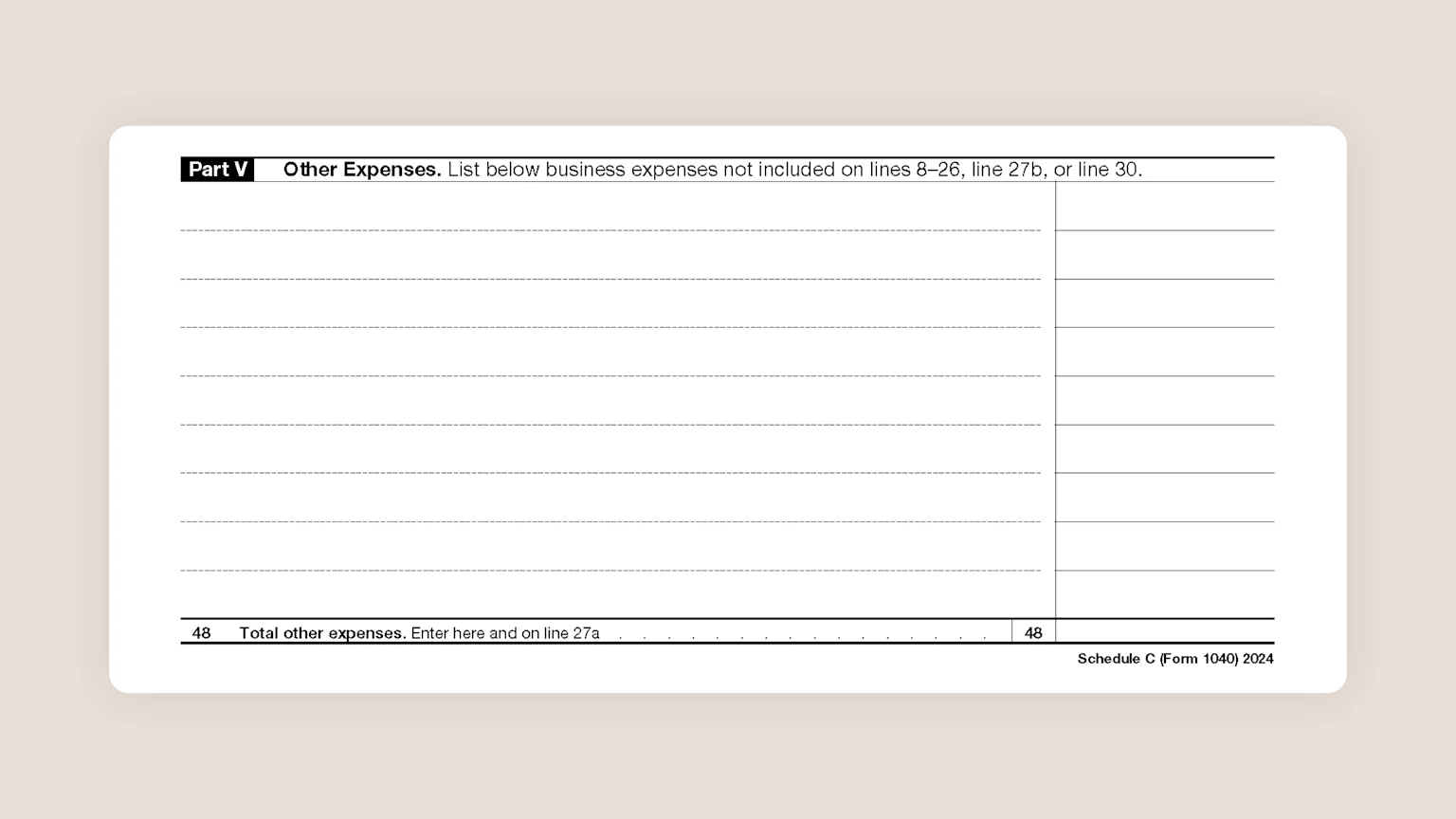 Schedule C Tax Form for Self-Employed Taxes Part V Other Expenses