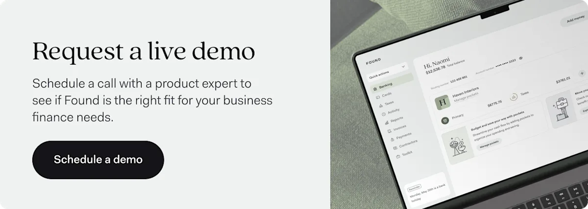 A banner offering a live demo of Found with a product expert