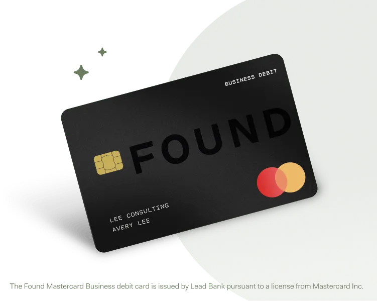 A green Found Mastercard debit card beside the app’s card screen