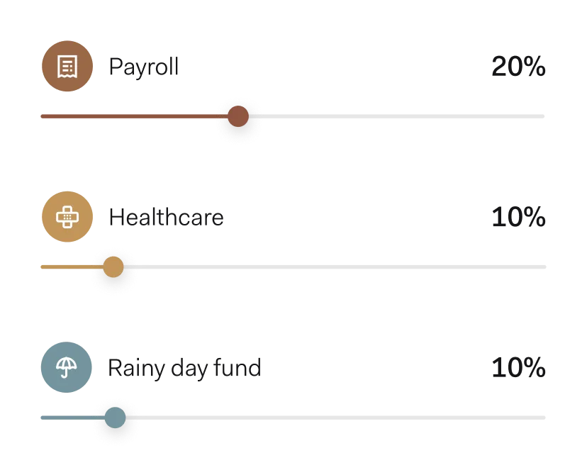 Deposit allocation settings splitting an incoming payment across three Pockets