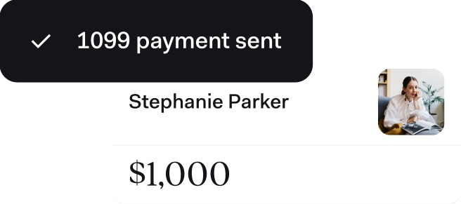 A $1,000 1099 payment sent to Stephanie Parker