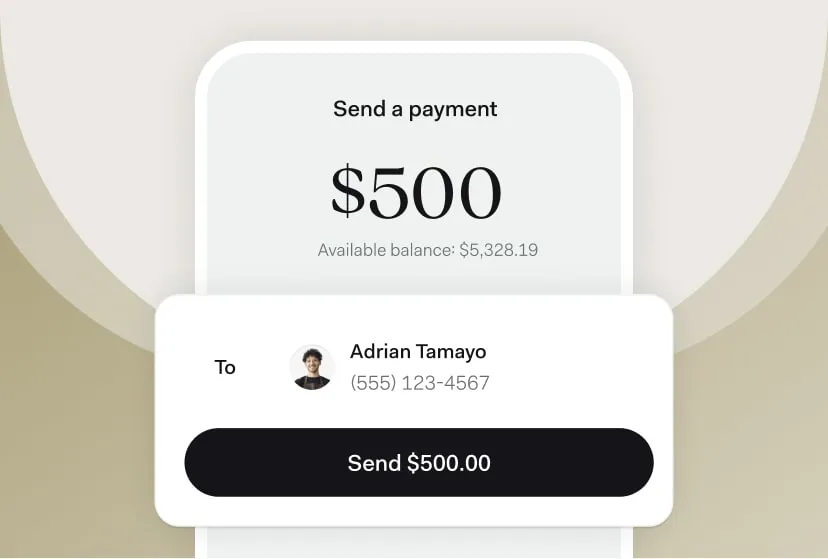 Sending a $500 payment to a named contractor from a Found account balance