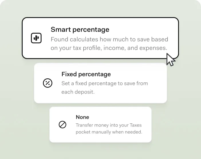 Three tax savings options displayed in the Found app