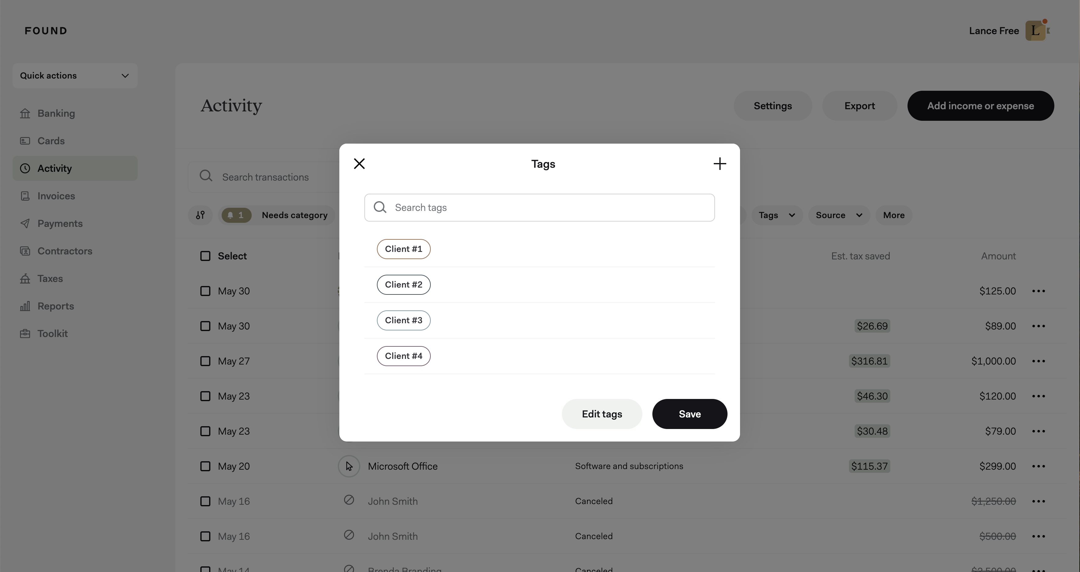 Create and assign tag screenshot