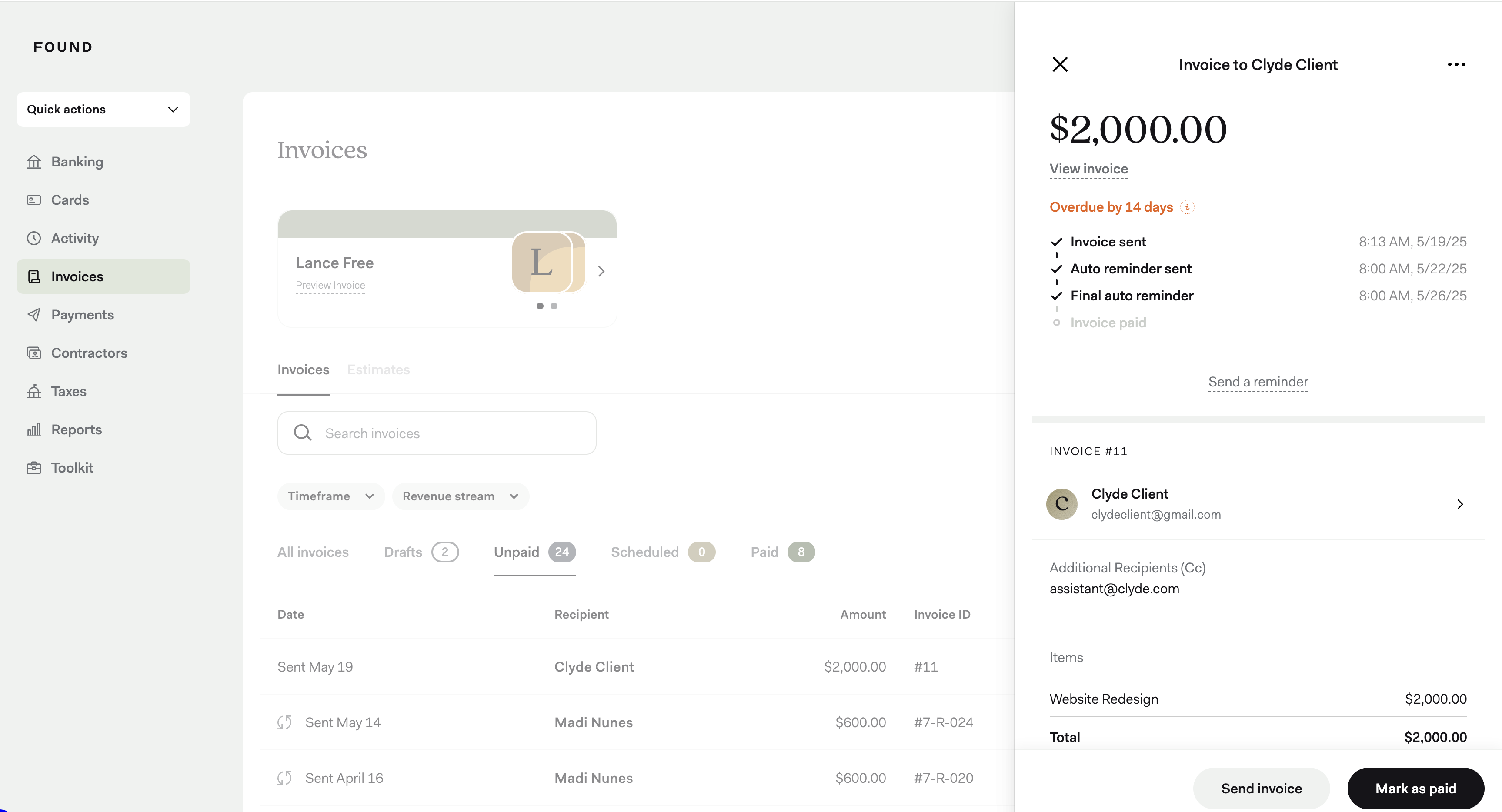 Mark invoices as paid screenshot