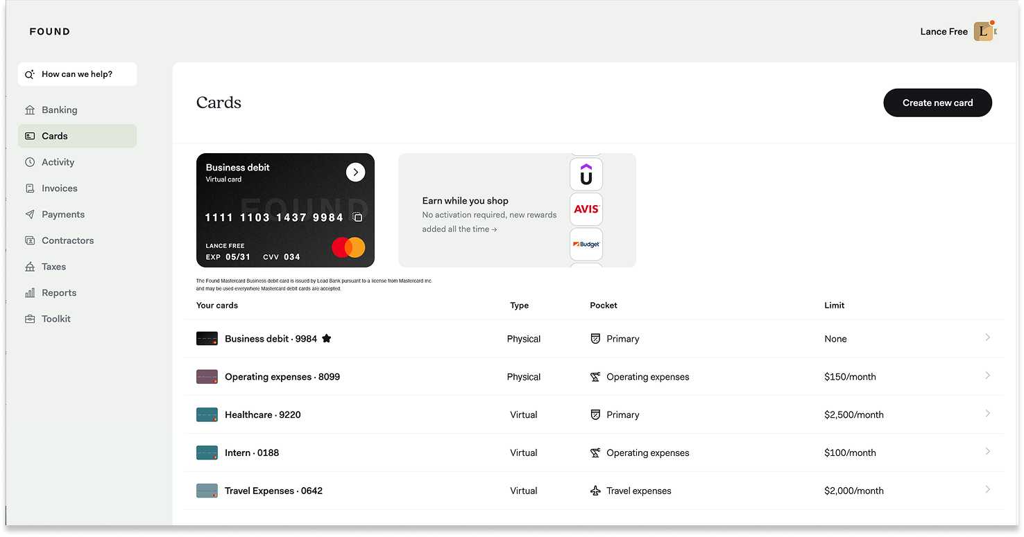 Pockets - manage virtual cards