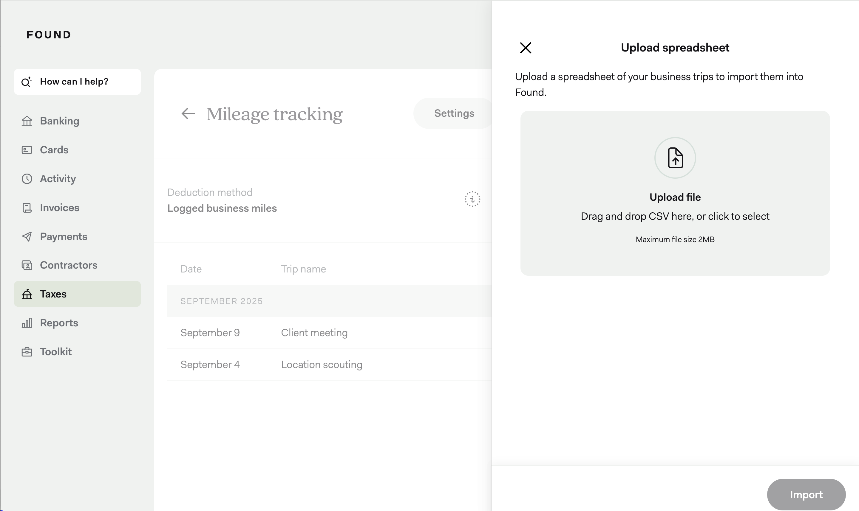 Mileage tracking on desktop