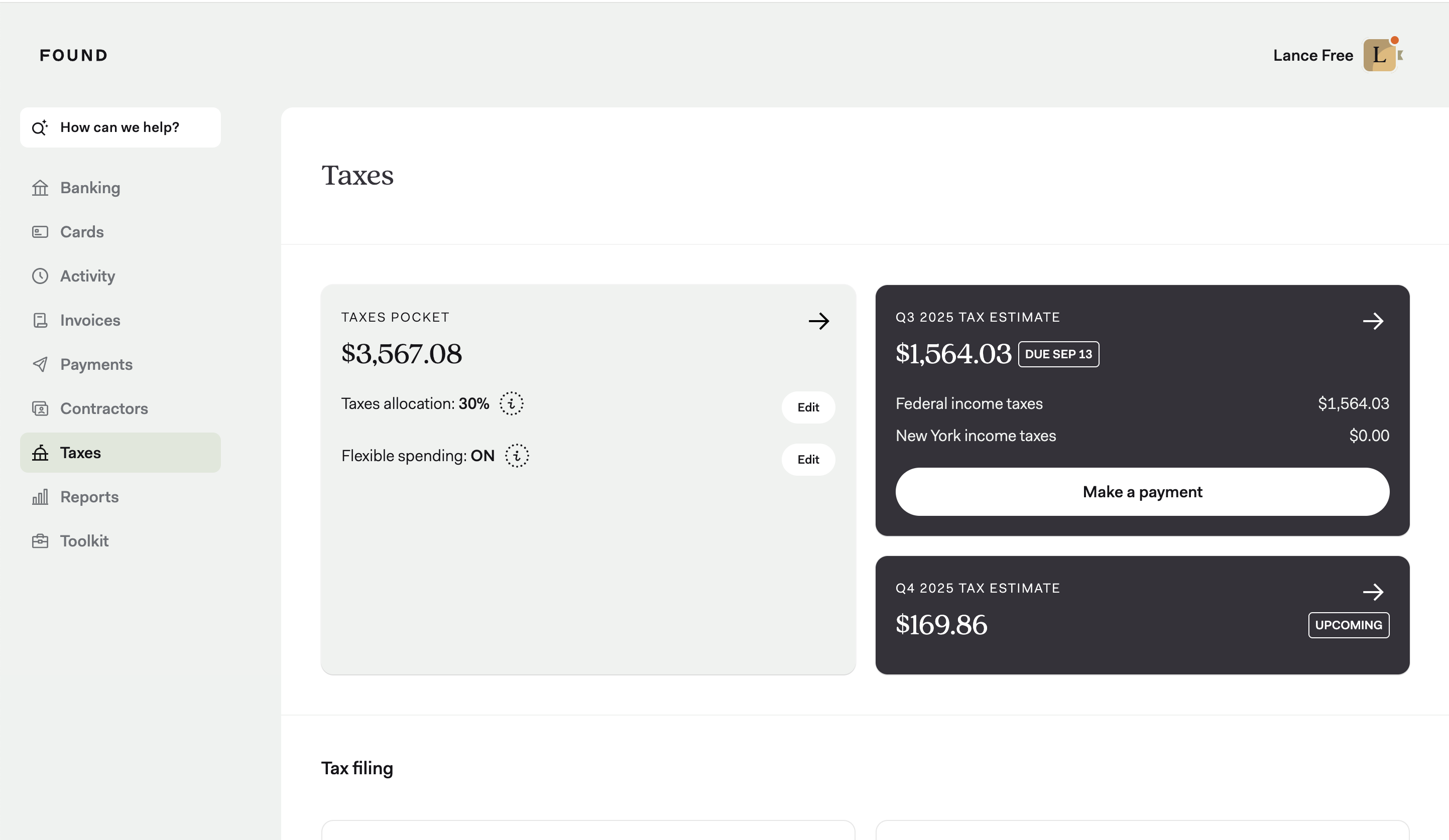 Taxes page overview desktop